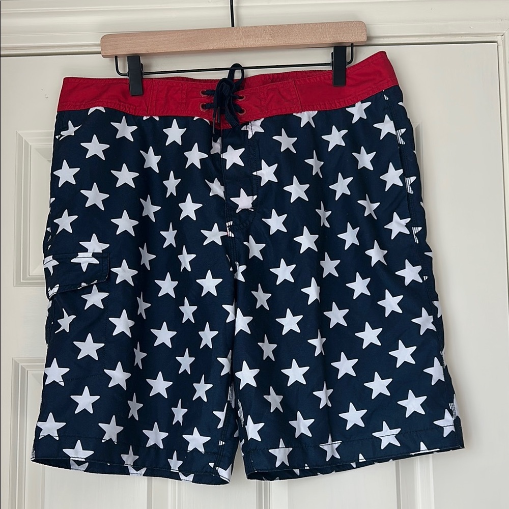 Men's Star-Patterned Swim Shorts - Red and Blue